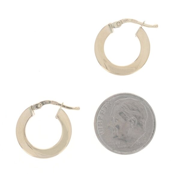 Yellow Gold Hoop Earrings - 14k Squared Edge Pierced Italy - Picture 4 of 5